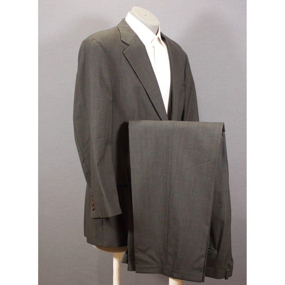 Vintage Chaps Ralph Lauren Mens 2 Piece SuitBrown Glen Plaid 44T Pleated 36" W